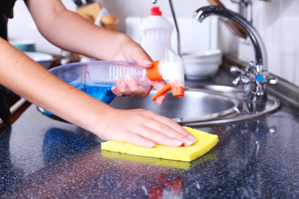 Cleaning the kitchen, close up,