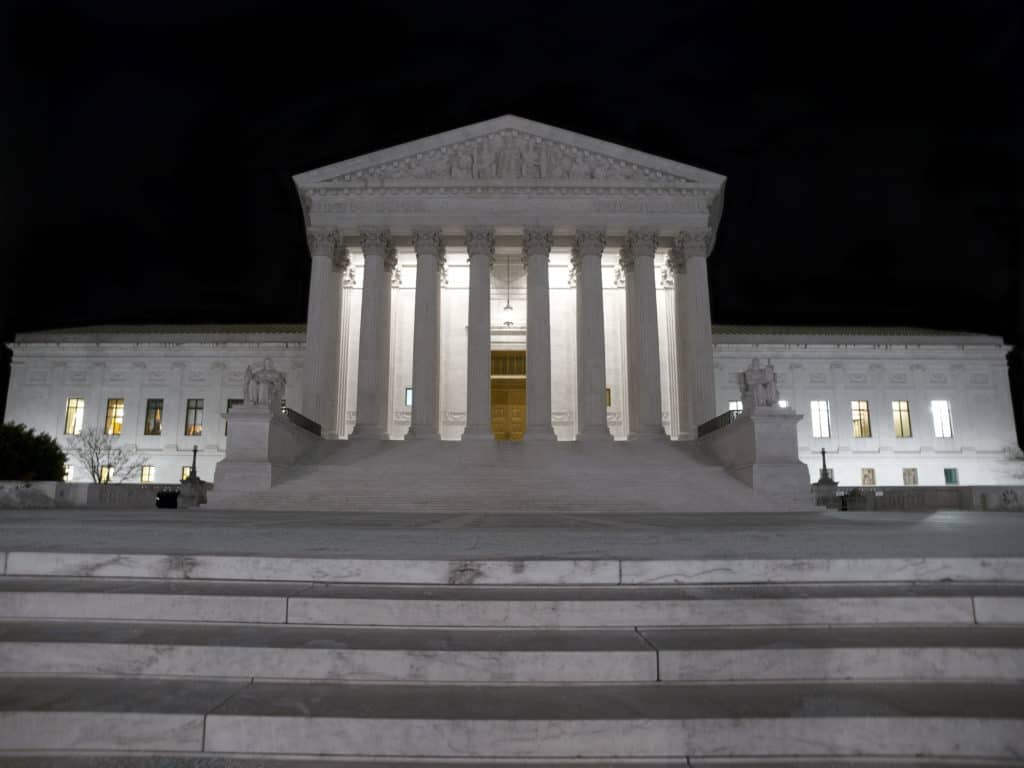 Close up of Supreme court at night