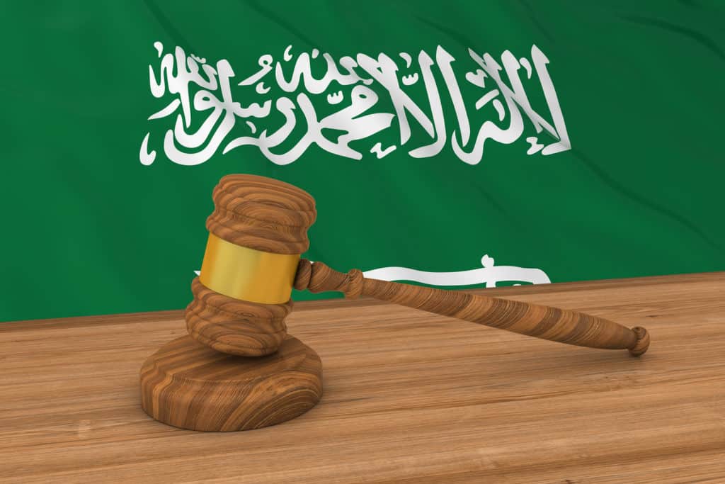 Flag of Saudi Arabia Behind Judge's Gavel