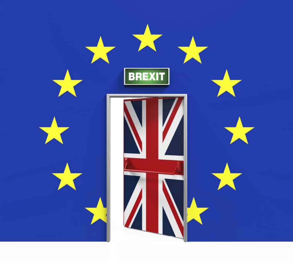 Brexit Door Illustration isolated on white background. 3D render