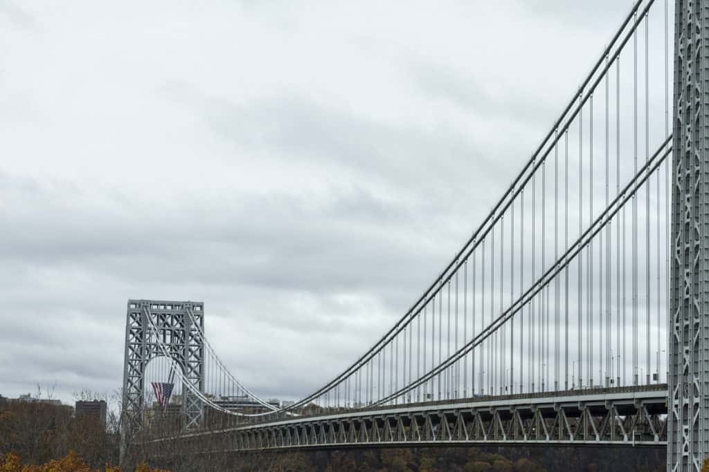 View of George Washington Bridge over Hudson River. Close up