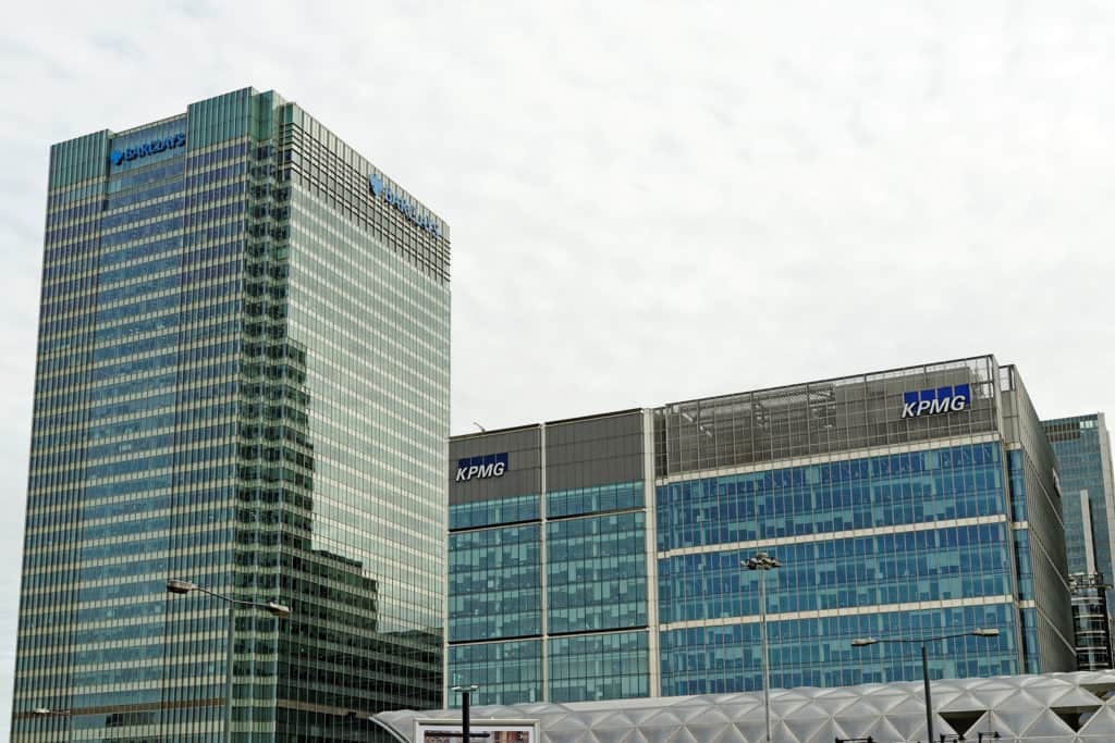 Save Download Preview LONDON ENGLAND - JULY 7 2016: KPMG UK Headquarter. KPMG based in Canary Wharf is a leading provider of financial services and is the largest accounting firm in Europe.