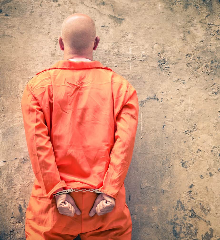 Handcuffed Prisoners with orange clothes waiting for Death Penalty