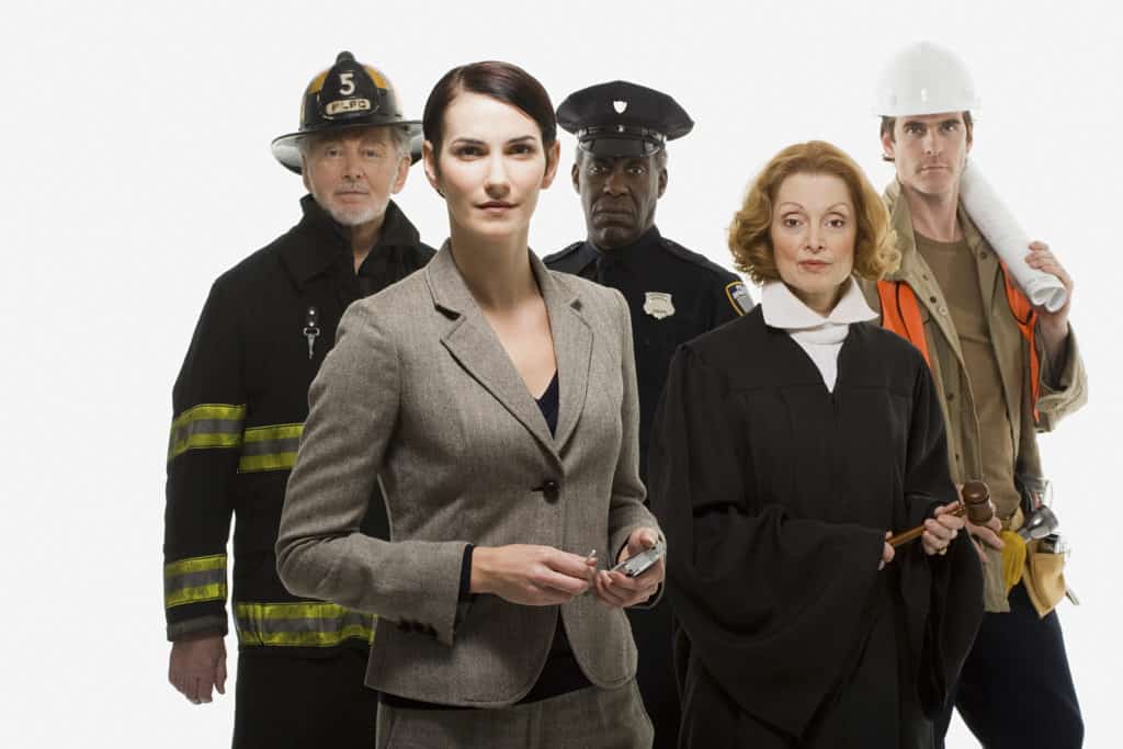 Firefighter police officer judge construction worker and businesswoman