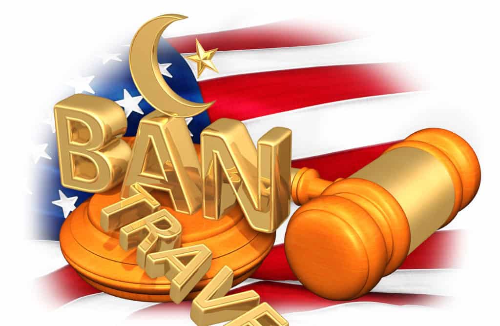 Muslim Symbol On The Word Ban With The Word Travel Cast Aside Legal Concept 3D Illustration