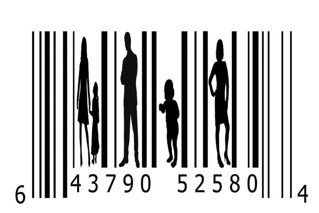 Bar code and people silhouettes.