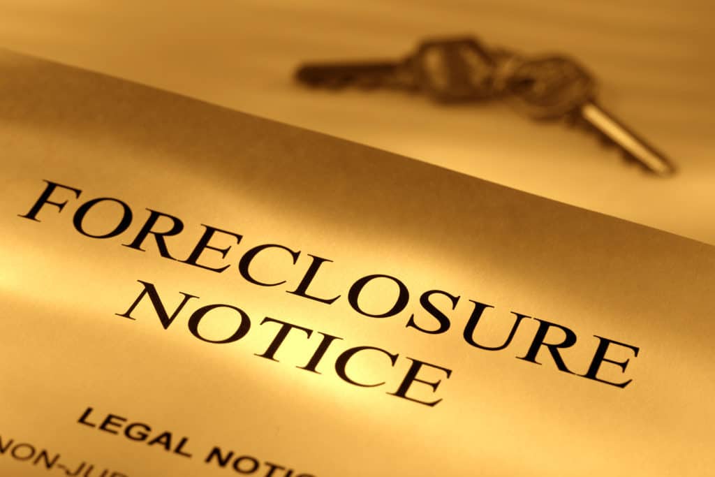 Real estate loan finance lender home foreclosure notice letter with set of house keys