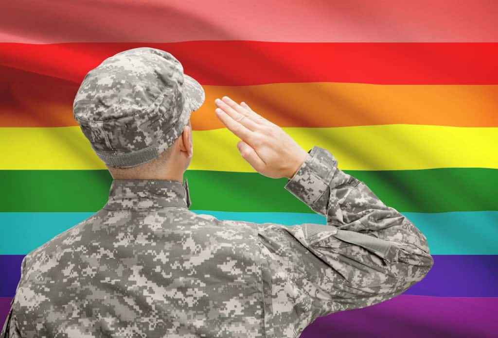 National military forces with flag on background conceptual series - LGBT flag