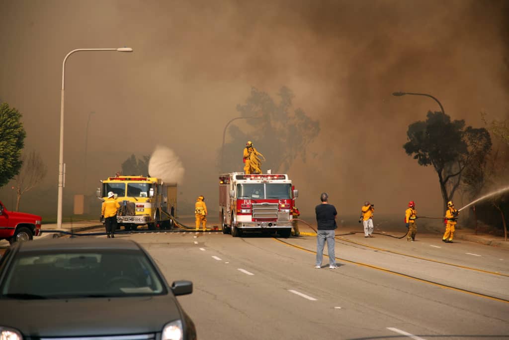 Brea, Ca - Nov 15 2008: Fast-moving wild fires in, Brea, Yorba Linda, Anaheim Hills and empty streets, freeways, and destroys hundreds of homes.