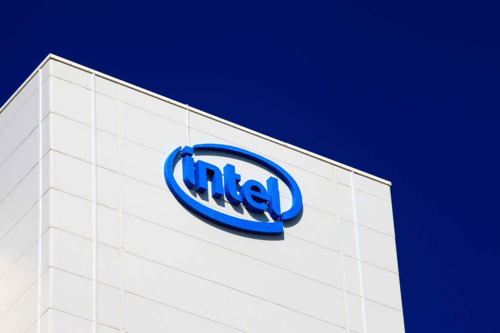 Haifa, Israel - February 11, 2016: Intel logo on a building, Intel is one of the world's largest and highest valued semiconductor chip makers, based on revenue.