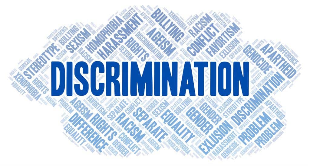 Discrimination - type of discrimination - word cloud. Wordcloud made with text only.