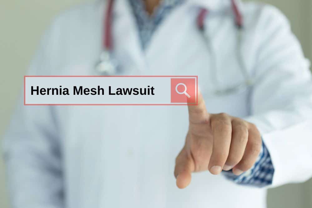 screen with "hernia mesh lawsuit" being searched