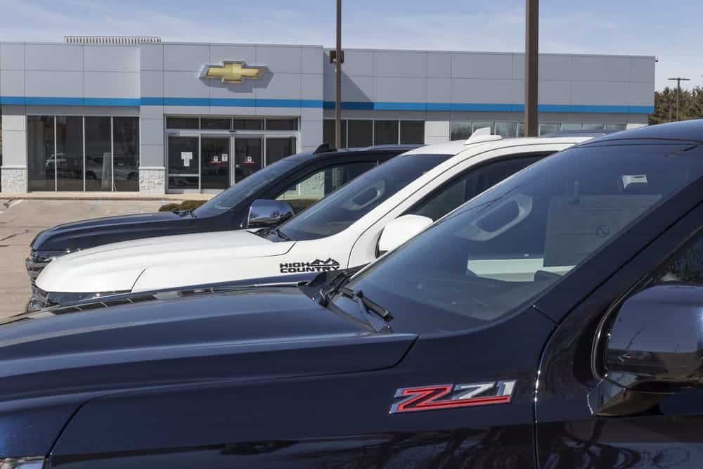 chevy trucks at a dealership