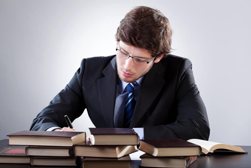 Law student working hard before an exam