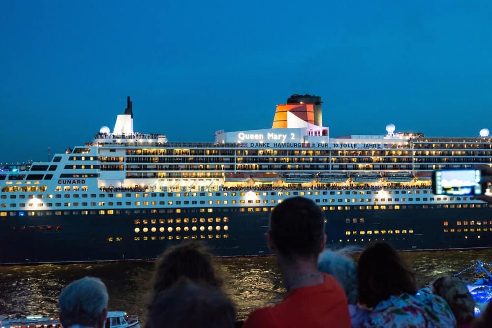 disney cruise ship at night