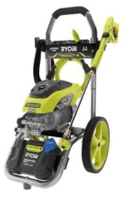 ryobi-electric-pressure-washer-recall-model Ryobi electric pressure washer model RY142300 or RY142711VNM showing green and black design with wheels and spray wand